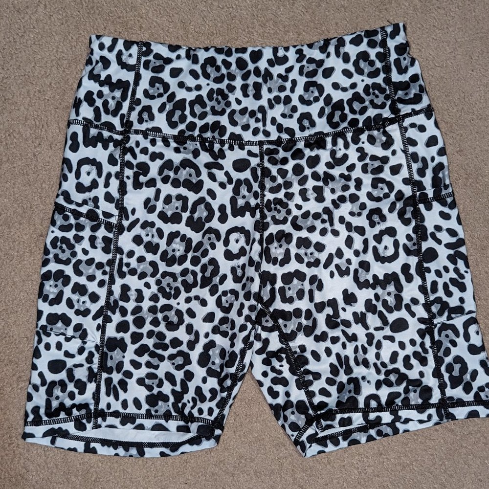 Shein Ladies black, white, and gray leopard print workout shorts